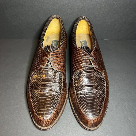 Vintage Jonathan Richards Men's Brown Genuine Leather Snakeskin Derby Shoes 8M - Picture 2 of 11